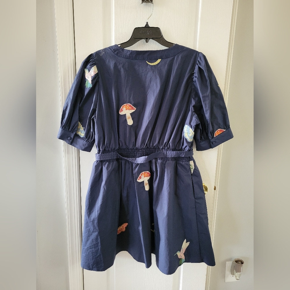 NWT CIEBON Barona Nature Embroidered Fit & Flare Cotton Dress Navy Blue Size XL - Picture 12 of 16